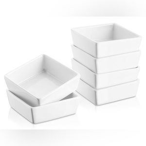 DOWAN 6 oz Oven Safe, Square Porcelain Ramekins Set of 6, White